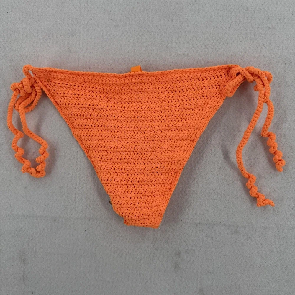 Skims Bikini Bottom Womens Large Orange Crochet‎ Swim Beach Tie Side BB-BRF-2812